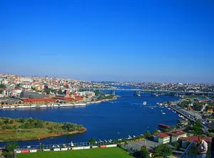 Panorama d’Istanbul avec le Bosphore et le front de mer urbain sous un ciel dégagé